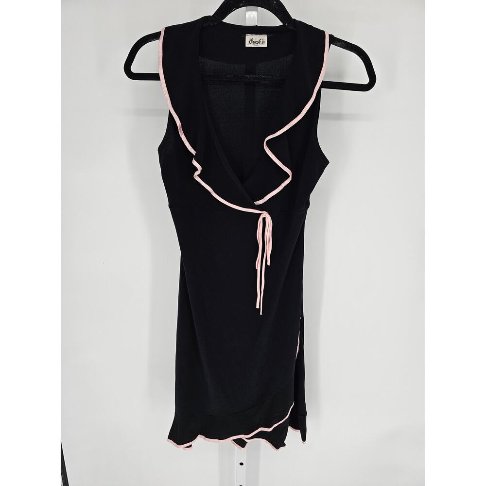 A&G Crush Jr. Women's Black Ruffle Shawl-Neck Sleeveless Faux Wrap Dress Size M